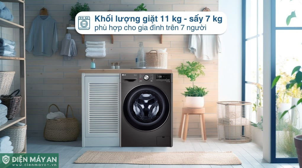 Máy giặt sấy LG Inverter giặt 11 kg - sấy 7 kg FV1411D4B